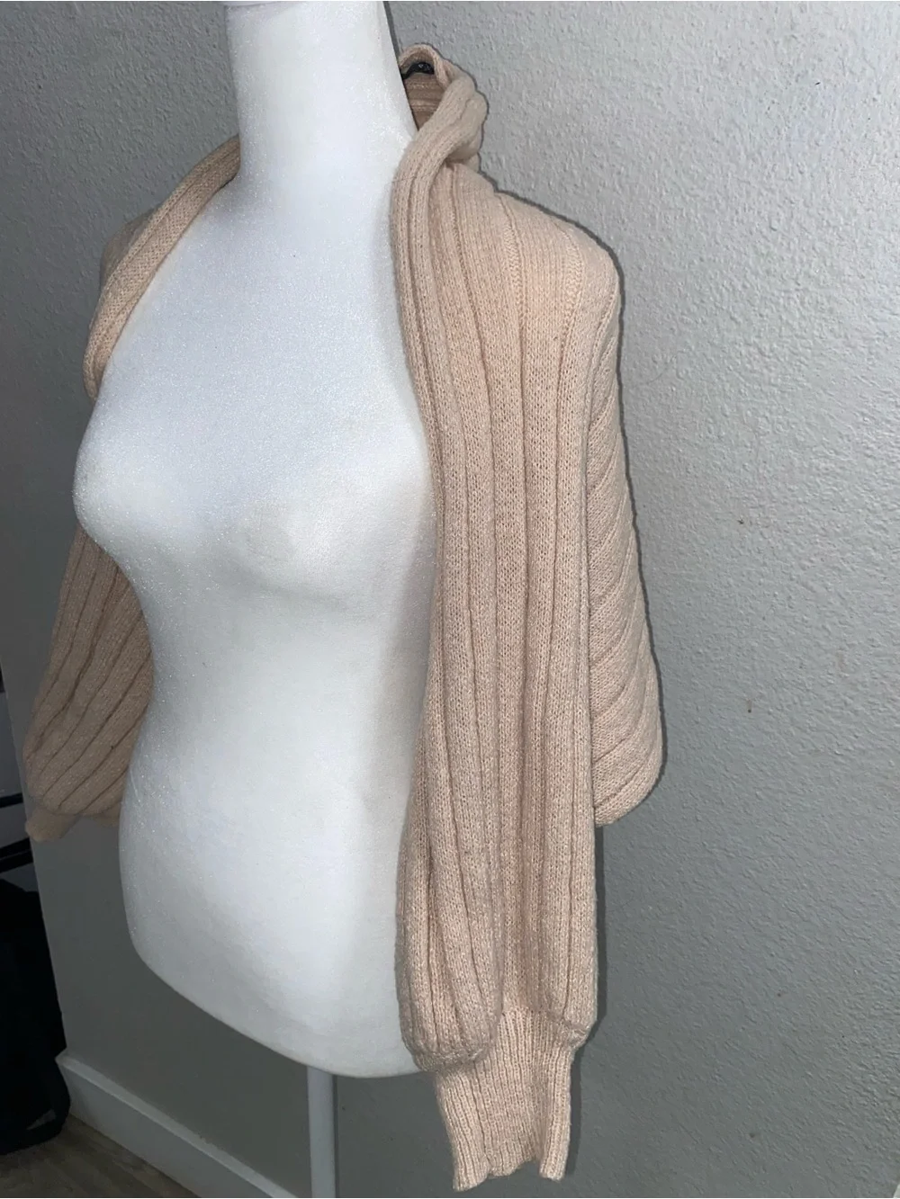 SHEIN Beige Ribbed Bolero Shrug Sweater